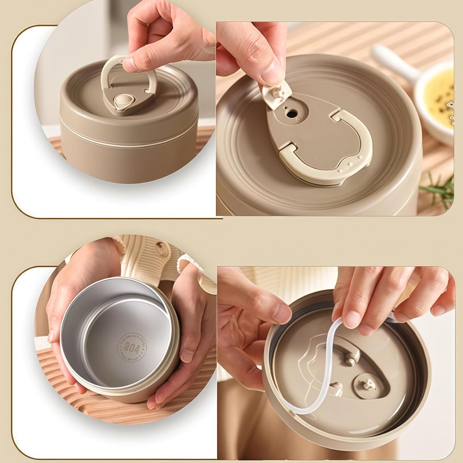 Portable Insulated Lunch Container Set, 2/3/4 Tier Separate Stackable Stainless Steel Thermal Food Containers with Insulated Lunch Bag, Bento Box for Work, Picnics & Camping (3, Beige)