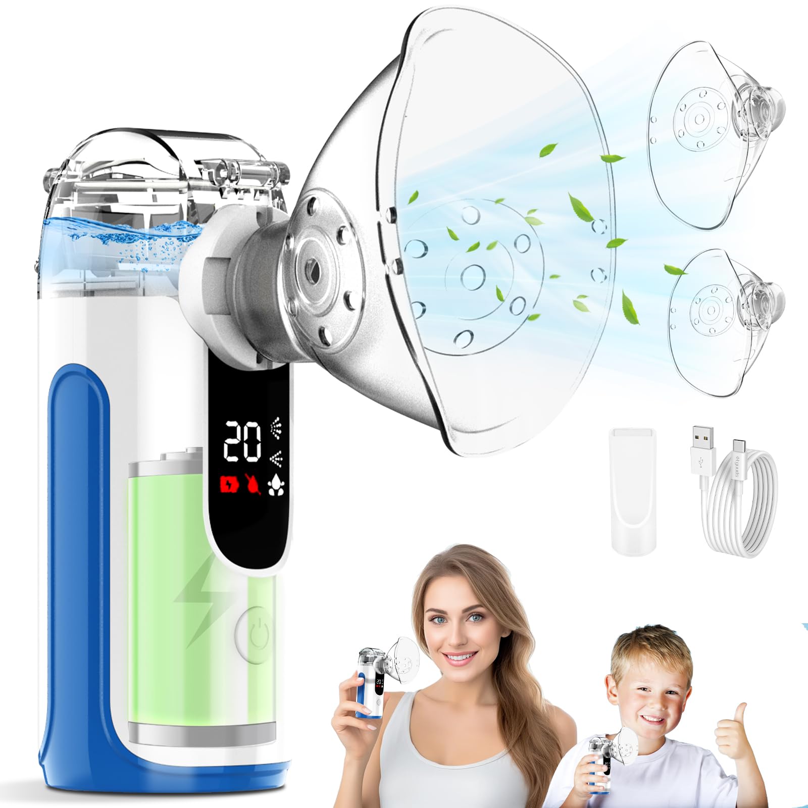 Aerosol Portatile Silenzioso per Adulti e Bambini,USB-C Ricaricabile Aerosol Ultrasuoni con Display Digitale Intelligente,Macchina Aerosol Inalatore per Viaggi e Uso Domestico