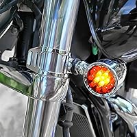 Vista 2 de DREAMIZER - Luces intermitentes para motocicleta cromadas, 15 LEDs, con forma de bala, luces indicadoras delanteras y traseras, luz roja ámbar