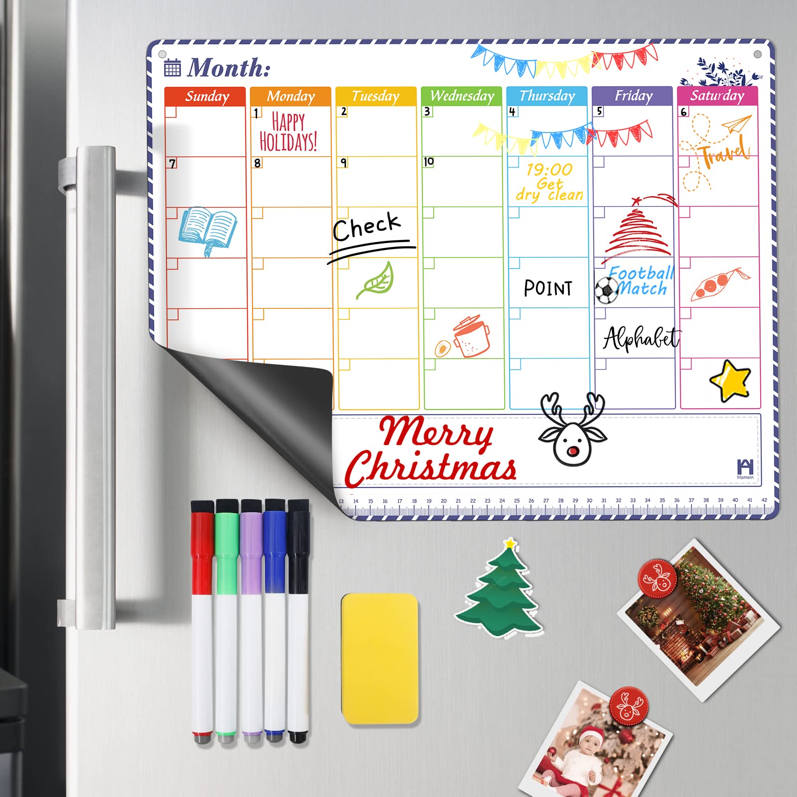 Magnetic Fridge Calendar Monthly Whiteboard Calendar for Fridge 2020-2021 with 5 Dry Erase Markers & Erase & Holes for Wall Hanging