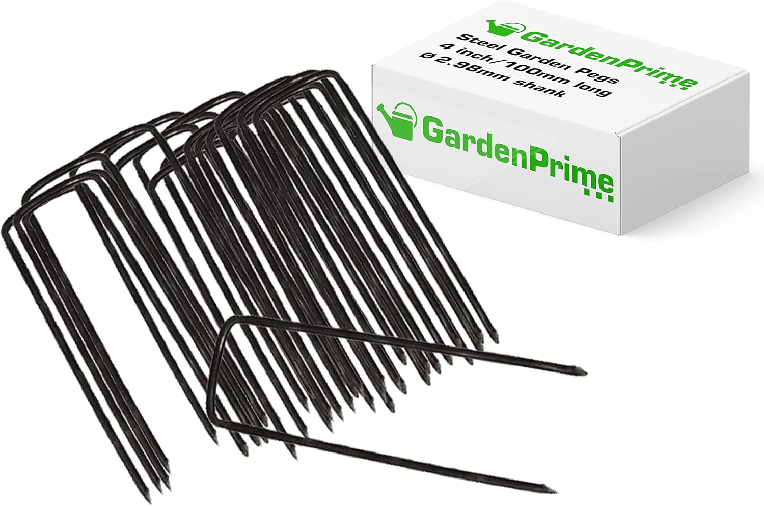 GardenPrime 50x 11 Gauge Landscape Staples, U-Shaped Garden Stakes, Ground Control Pins for securing Weed Barrier, Landscape Fabric, Netting, Fleece, Groundsheets (50, 4" Steel)