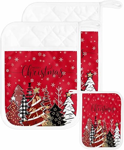 Miniatura 31 de Juego de 3 agarraderas de tela de toalla para cocina, antideslizante y aislante de calor, juego de 3 macetas con bolsillo, guantes gruesos