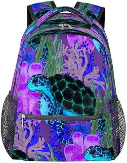 Mochilas para meninos e meninas tartaruga coral mochila para laptop mochila escolar com vários bolsos, mochila colorida oceano com alça de ombro ajustável para viagens, caminhadas, acampamento, Multi, Medium