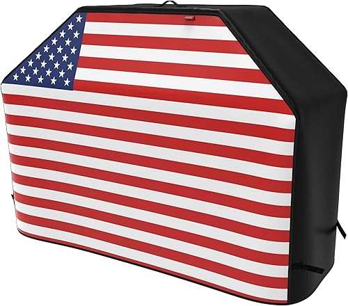 Vista 21 de Cubierta resistente para parrilla de gas impermeable de 52 pulgadas para parrilla de gas Weber Char-Broil Coleman, color beige Beige,Bandera