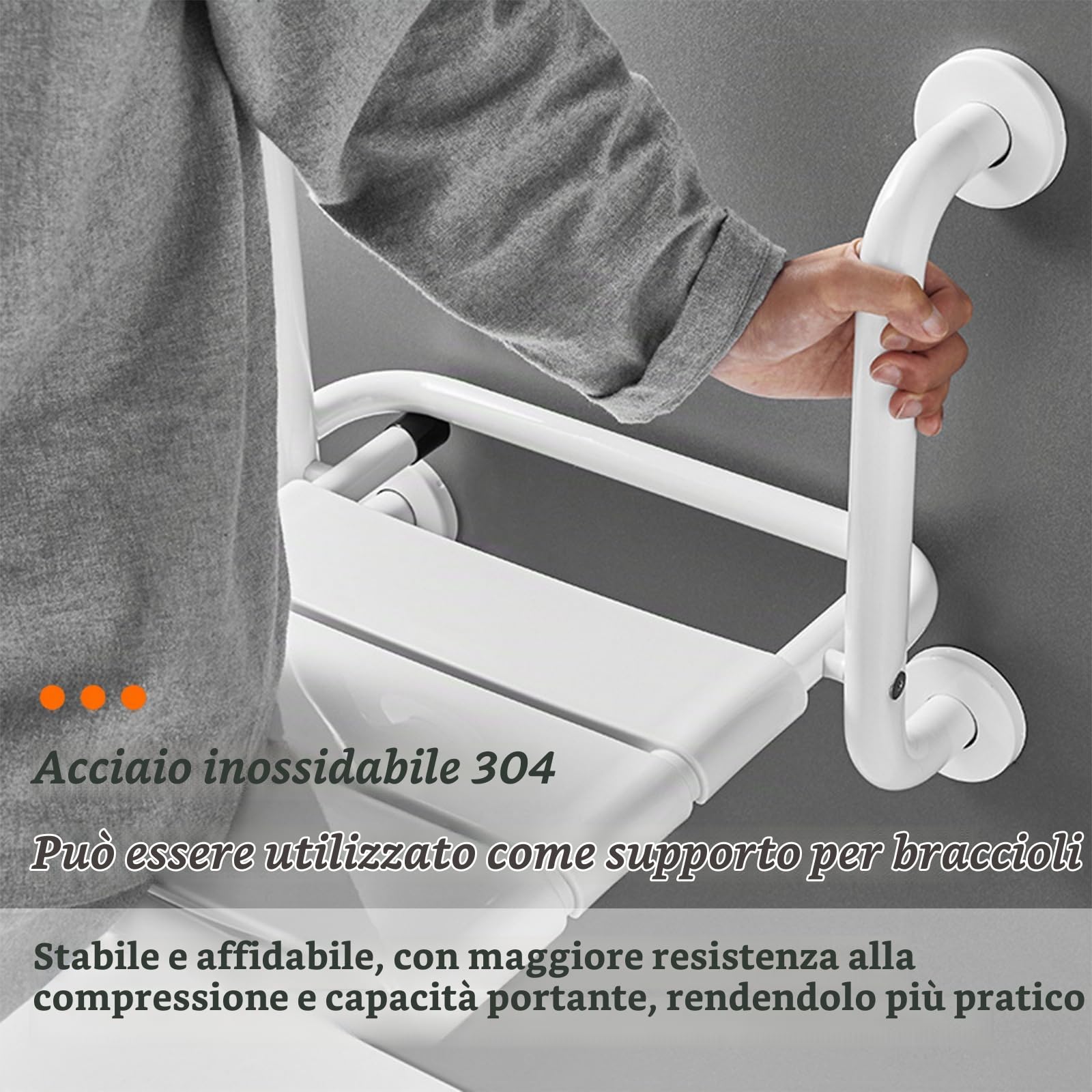 Sedile per Doccia a Parete, 2 In 1 Seggiolino Per Doccia Da Muro,Sedile per Vasca pieghevole Caricabile Con Bracciolo Per Il Bagno,sgabello Da Bagno Antiscivolo Per Anziani