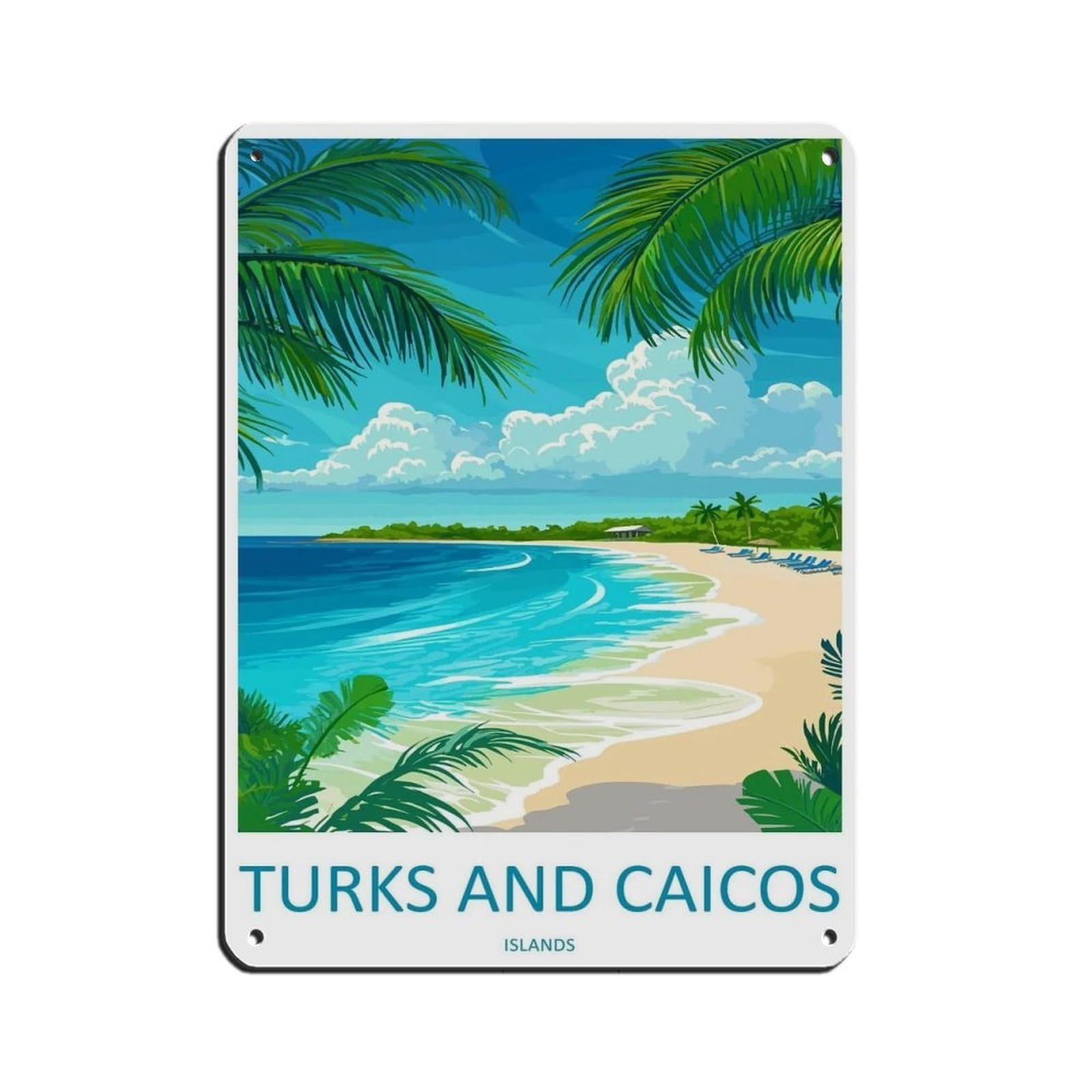 Turks And Caicos Islands Travel Art Caribbean (2) Retro Poster Metal Tin Sign Chic Art Retro Iron Painting Bar People Cave Cafe Family Garage Poster Wall Decoration 12x16inch(30x40cm)