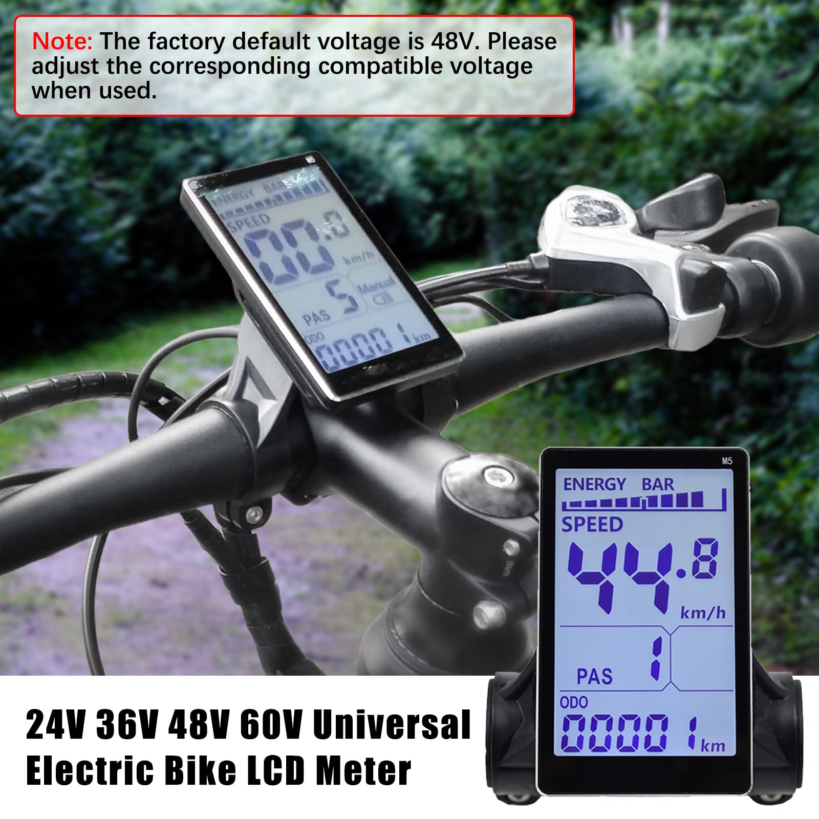 Elektrofahrrad LCD Display, 24V 36V 48V 60V 5-polig Elektrofahrrad-LCD-Messgerät mit Wasserdichter Stecker, E Roller Panel Bildschirm Fahrradzubehör für 31,8 22,2mm Elektro Fahrräder