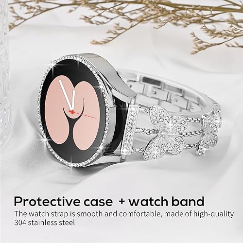 Miniatura 3 de Correa brillante con funda compatible con Samsung Galaxy Watch 4 y 5 de 1.575 pulgadas, 1.732 pulgadas, elegante correa de acero inoxidable de 0.787