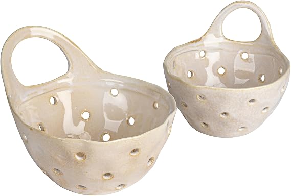 Creative Co-Op 2Piece Stoneware Colanders with Handles, Reactive Cream Glaze