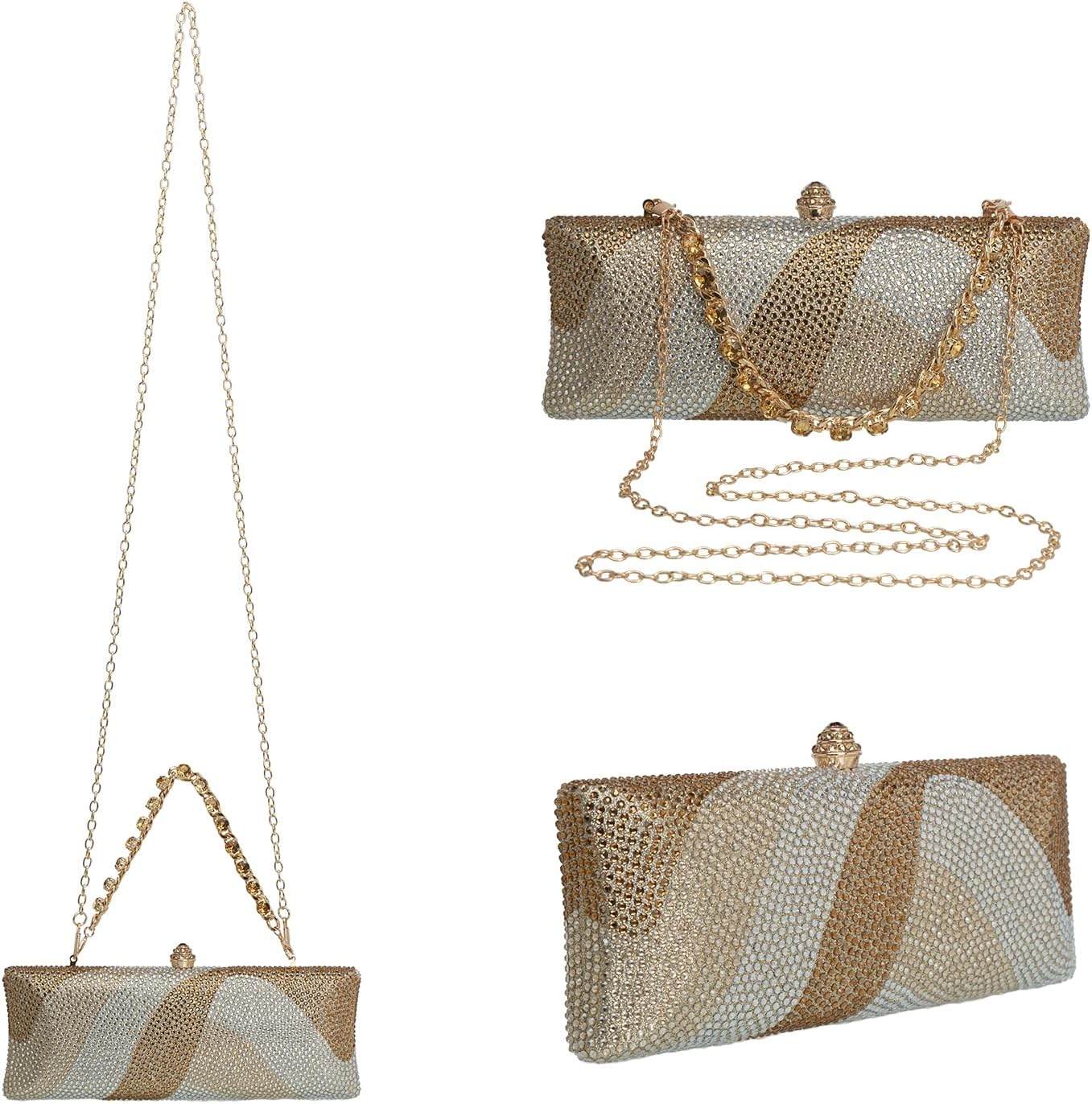 Women's Geometry Luxury Rhinestone Diamond Clutch Purse Crystal Chain Wedding Evening Handbag
