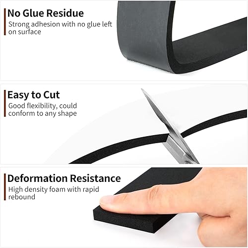 Miniatura 6 de Yotache - Burlete adhesivo de espuma, de 2" de ancho x 38" de grosor, cinta de espuma de neopreno para puertas y ventanas, rollo de espuma para