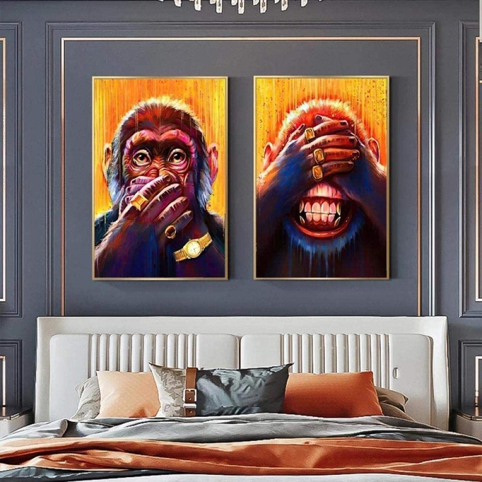 SHSYFBH Pittura su Tela Astratta Divertente Scimmia Stampa Poster e Stampe Animali Scimmia Wall Art Immagini per Soggiorno Decorazioni per la casa 3 Pezzi 40x60 cm Senza Cornice