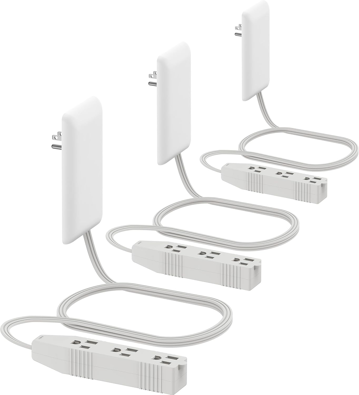 LIDER Flat-Face Outlet Extender with 3 Receptacles, Ultra-Thin Wall Plate Plug with Cord Extender and 3-Outlet Power Strip, 3ft Cord, LWE3-315-W3P, ETL-Listed, White, 3 Pack