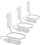 LIDER Flat-Face Extendeur de sortie avec 3 Réceptacles, plaque murale ultra-mince Plug avec extendeur de cordon et 3-Outlet Bande de puissance, 3ft Cord, LWE3-315-W, ETL-Listé, Blanc