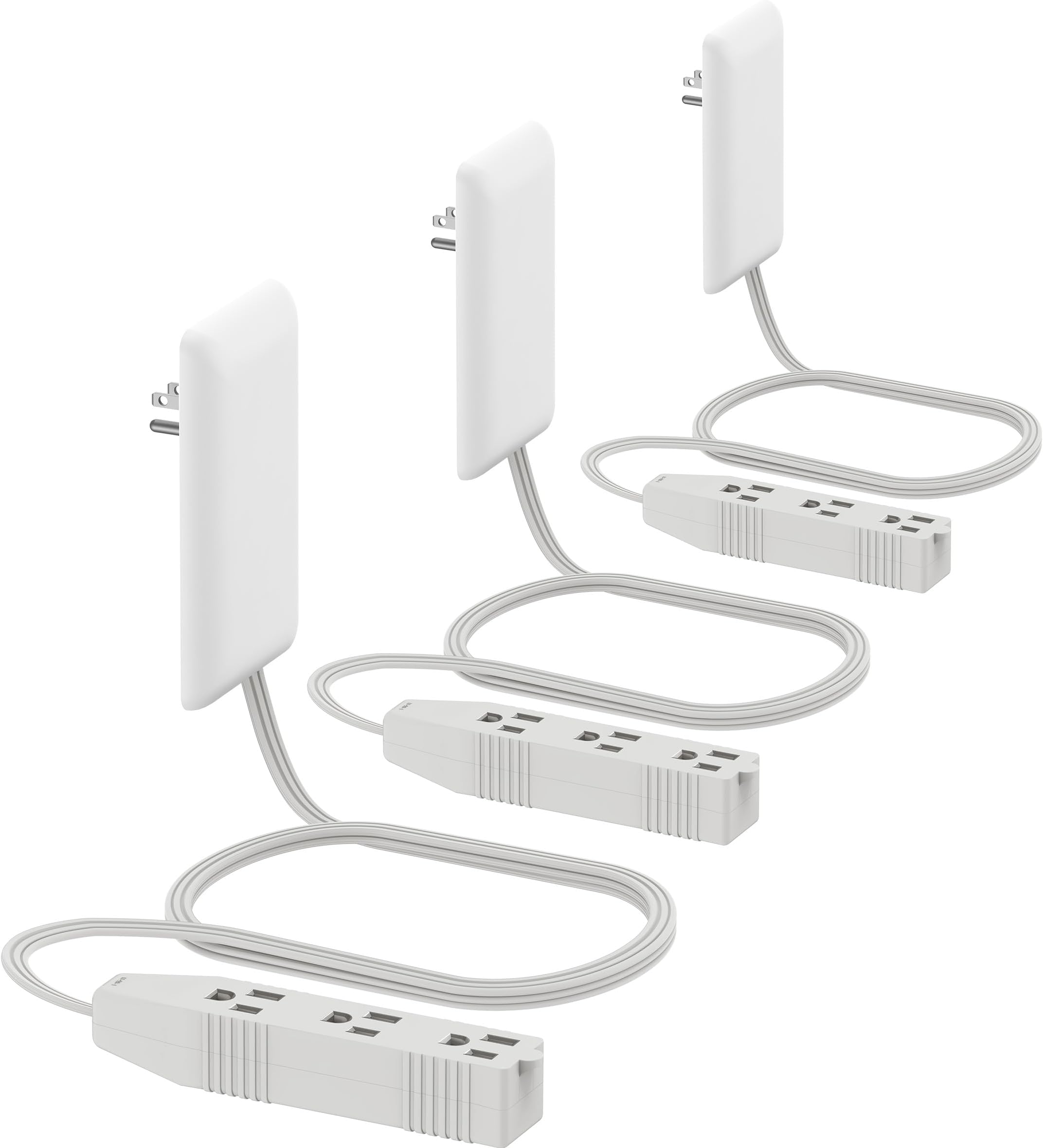 LIDER Flat-Face Outlet Extender, 3 Receptacles, 3ft Cord, 1625W, 3-Pack
