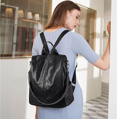 Miniatura 2 de FOXLOVER Mochila para mujer, bolso convertible para viajes, a la moda, para la universidad, antirrobo, bolsa tipo mochila, Negro