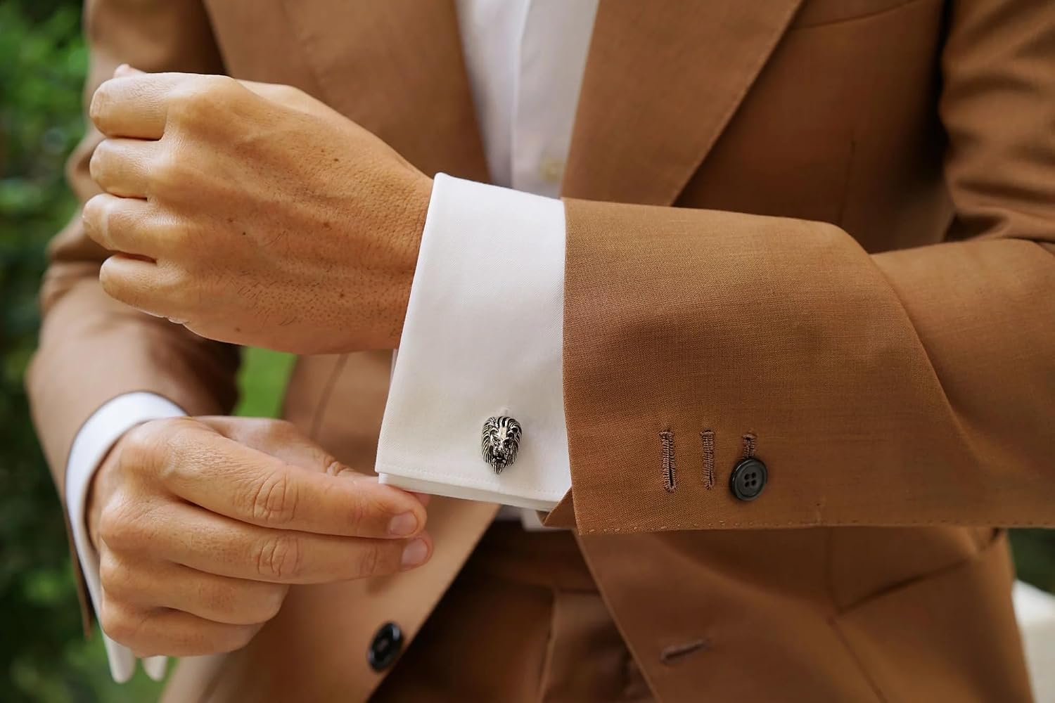 OTAA Lion Cufflinks Silver Rhodium Plating - Cuff Links Mens - Tuxedo Buttons & Accessories