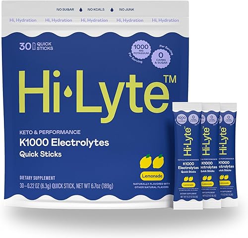 Miniatura 15 de Hi-Lyte K1000 Polvo de electrolitos de frambuesa azul, 50 porciones, 1000 mg de potasio + magnesio, sodio, minerales traza - 0 carbohidratos, 0