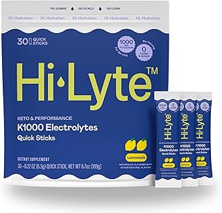 Hi-Lyte K1000 Electrolytes Sticks Lemonade Keto & Performance, 30 Servings - 1000mg Potassium + Magnesium, Sodium, Trace Minerals - 0 Carbs, 0 Sugar
