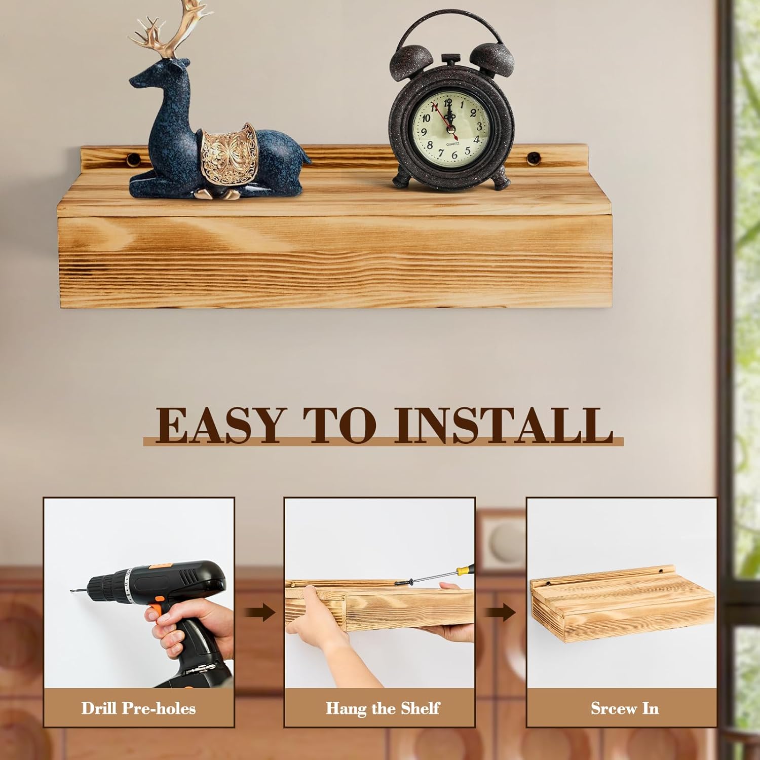 Hidden Gun Storage Shelf-14.4" x 7.7" x 2.75" Rustic Concealment Shelf Concealment Compartment Furniture Hidden Gun Safe Wall Decor for Home Security, Oak Color