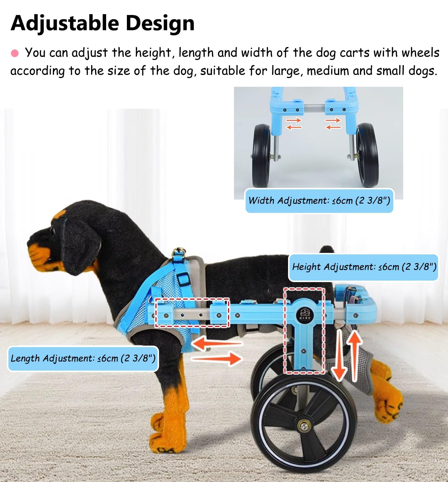 Hunderollstuhl Mobilitätshilfe für Kleine Hunde, 2-rädriger Fahrradanhänger für Hunde/Katzen mit Hinterbeinen, Leichter Haustierwagen für Shih Tzu, Gehhilfe für Behinderte Haustiere(Size L)
