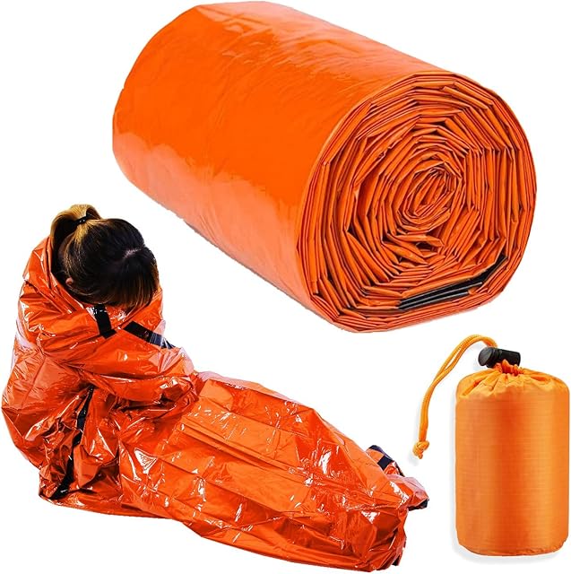 Somine Emergency Sleeping Bag with Survival Whistle, Thermal Bivy Sack Blanket for Adult Waterproof Compact Lightweight Thick Portable, Mylar Survival Gear Keep Warm for Outdoor Camping, Hiking