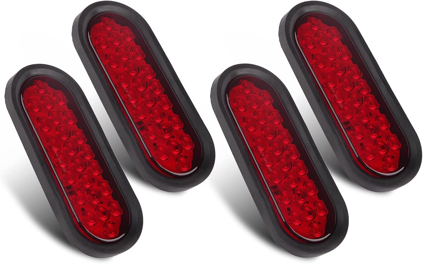 Konrali 4Pcs 6 Inch Oval LED Trailer Tail Lights Red, 6“ Oval Led Stop Turn Brake Tail Lights 24 LED for RV Trucks Flush Mount w/Grommets and 3 Prong Pigtails Waterproof
