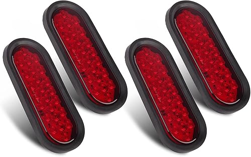 Konrali 4 luces traseras LED ovaladas de 6 pulgadas, color rojo, luces traseras de freno de freno ovaladas de 6 pulgadas, 24 LED para camiones de