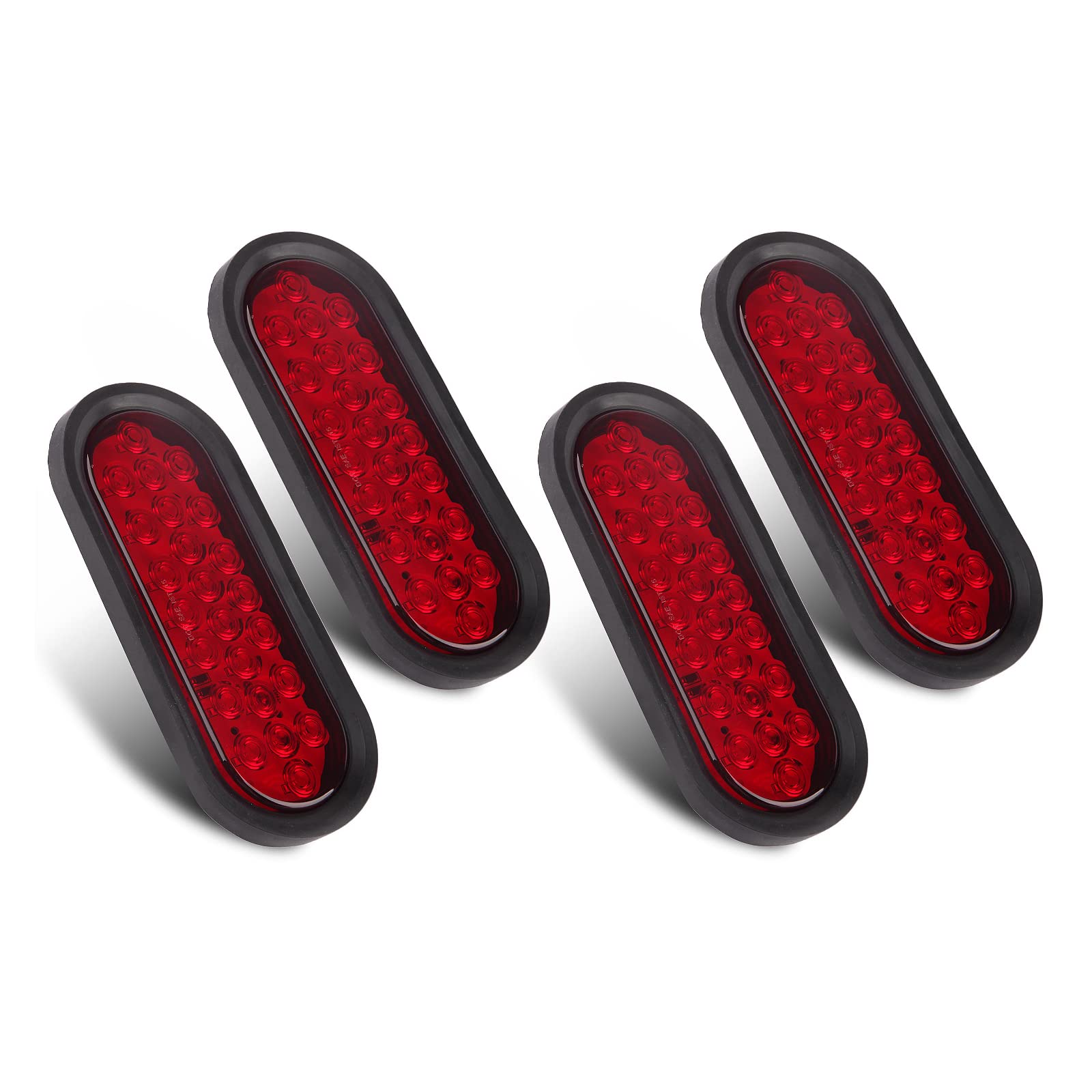Konrali 4Pcs 6 Inch Oval LED Trailer Tail Lights Red, 6“ Oval Led Stop Turn Brake Tail Lights 24 LED for RV Trucks Flush Mount w/Grommets and 3 Prong
