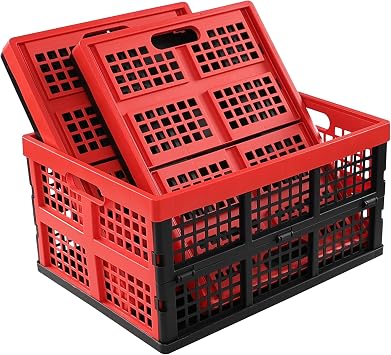 Gloreen 3 Pack 35 Quart Folding Crates Bins, Collapsible Storage Milk Crate