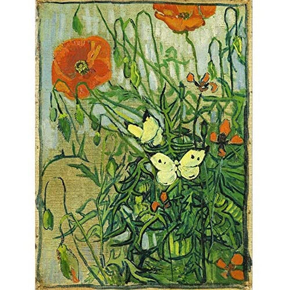 Vincent Van Gogh Butterflies And Poppies Art Print Canvas Premium Wall Decor Poster Mural