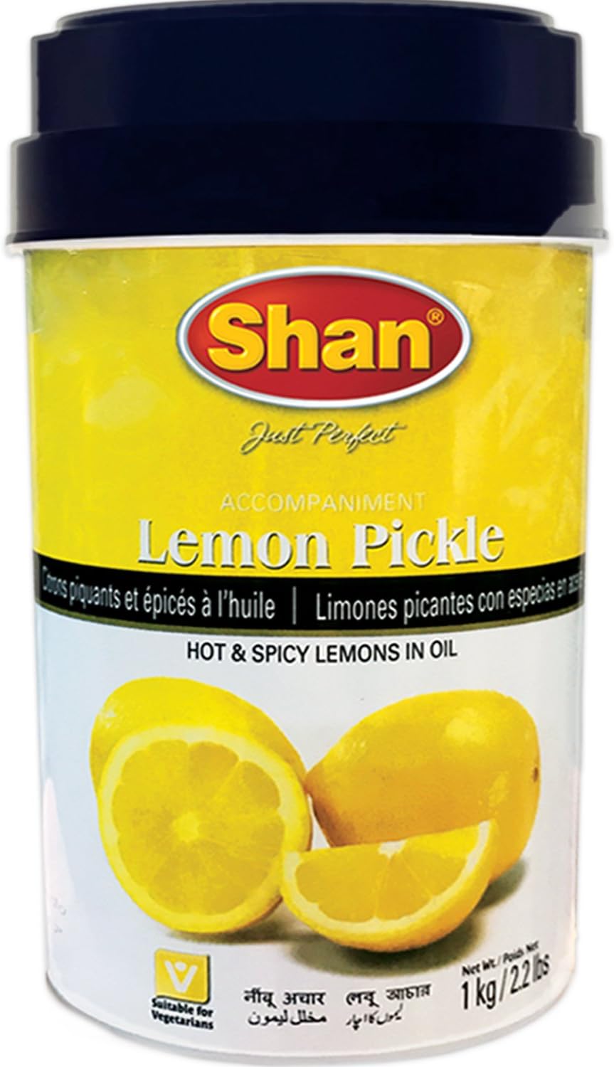 Shan Lemon Pickle 35.27 oz (1000g) - Hot & Spicy Lemons in Oil - Rich Blends of Spices - Perfect Accompaniment to Everyday Meals - Suitable for Vegetarians - Airtight Pet Jar