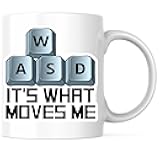 Bliss Monkey Co. WASD Gaming Coffee Mug - PC Gamer Gift - It's What Moves Me 11 Ounce - Design Printed On Both Sides - Premium Quality Ceramic - BMCM7425
