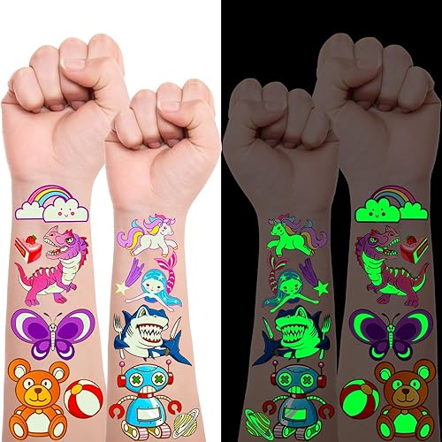 Tatuaje temporal para niños, 30 hojas de tatuajes falsos brillantes para niños y niñas, duran mucho tiempo y son impermeables, divertidas