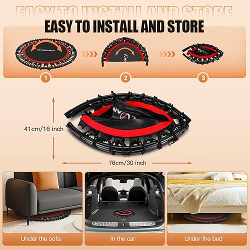 Miniatura 4 de ANCHEER Minitrampolín plegable de 40"/48", carga máxima de 450 libras/550 libras para interiores, con mango de espuma ajustable de 4 niveles y Rojo