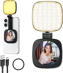 Luz magnética de selfie para telefone: 5 modos de LED com espelho compatível com iPhone e Android - Luz de preenchimento portátil recarregável para fotografia/gravação de vídeo/conferência