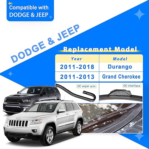 Miniatura 2 de Juego de limpiaparabrisas de repuesto para Dodge Durango 2011-2022  Jeep Grand Cherokee 2011-2013, calidad original de fábrica para mi automóvil,