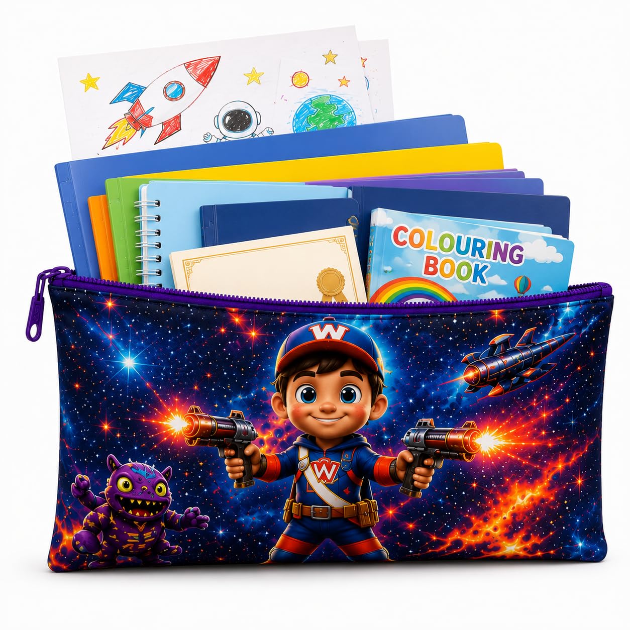 ZenkyBox Kids Zipper Pouch | Multipurpose Pouch for School, Stationery & Travel | Perfect for A4 Size documents and Paintings | Cartoon Zipper Bags for Boys & Girls | Canvas Organizer with Smooth Zip-picture-32