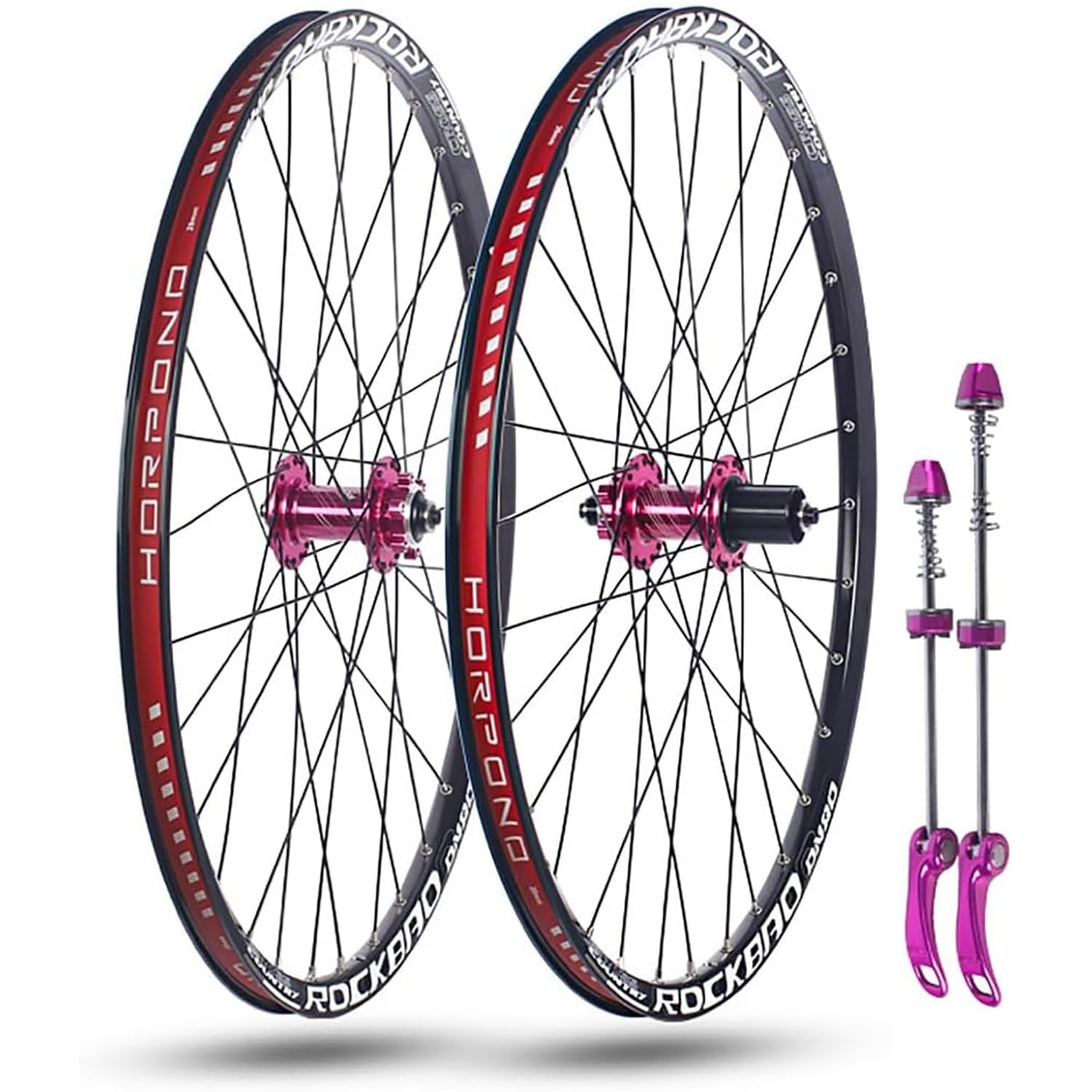 KUNYOS 24'' 26'' 27.5'' 29'' Bike Wheelset for Mountain Bike Quick Release Front Rear Wheels Double Layer Rims Disc Brake 32H Hubs for 7-11 Speed,Pink,24inch