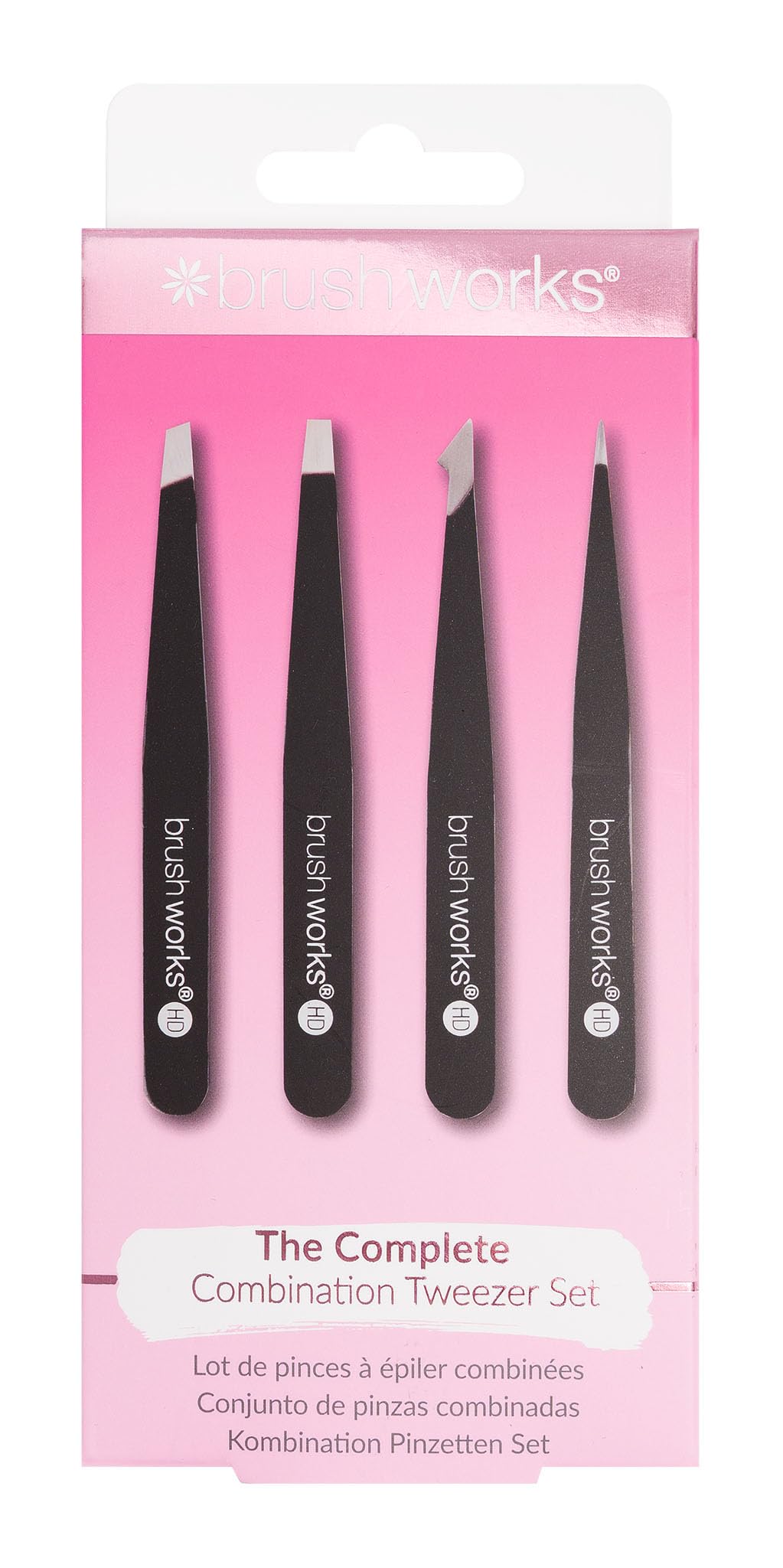 Brushworks HD 4 Piece Combination Tweezer Set - Black
