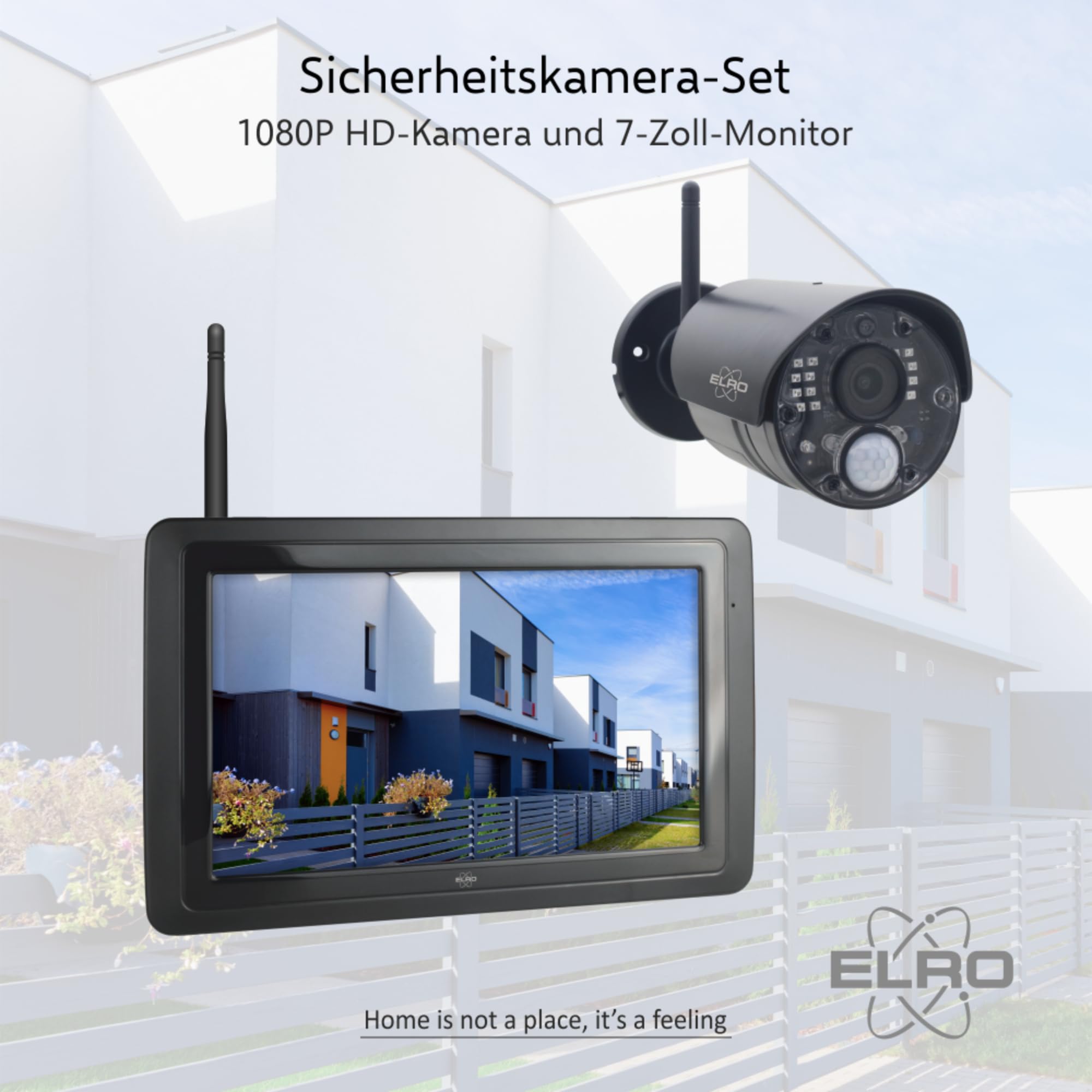 ELRO CZ40RIPS Kabelloses Überwachungssystem, Full-HD 1080p Kamera mit Nachtsicht, 7'' Monitor & App, IP65 |