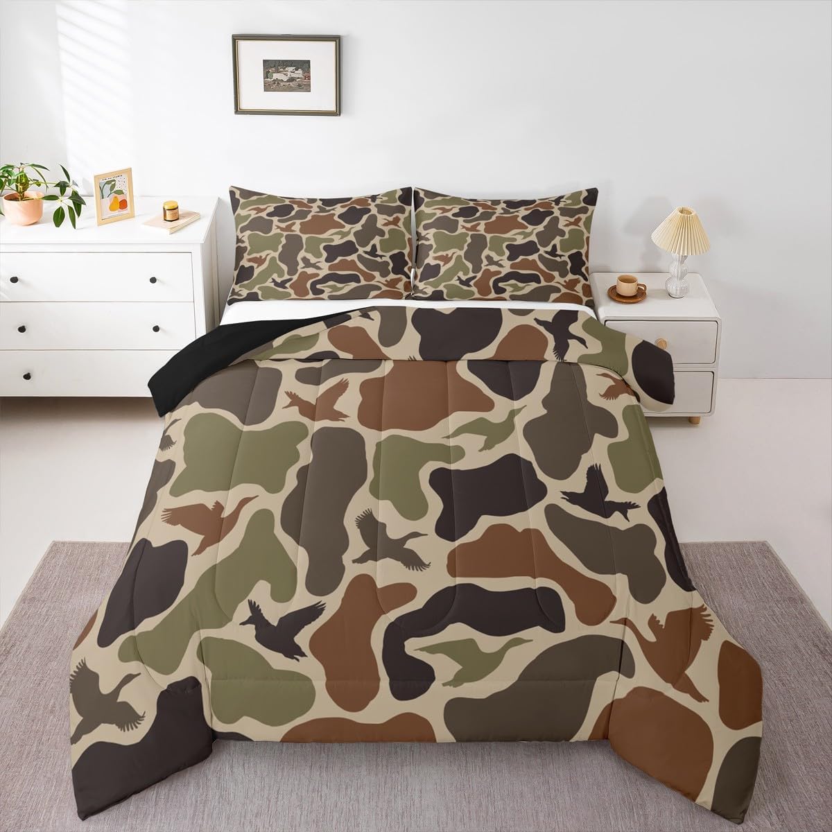 Erosebridal Green Camo Comforter Set Full Duck Huner Bedding Army Hunting Comforter for Teens Men Camouflage Military Bedding Comforter Sets Boys Wild Woodland Rustic Quilt Set - Image 2