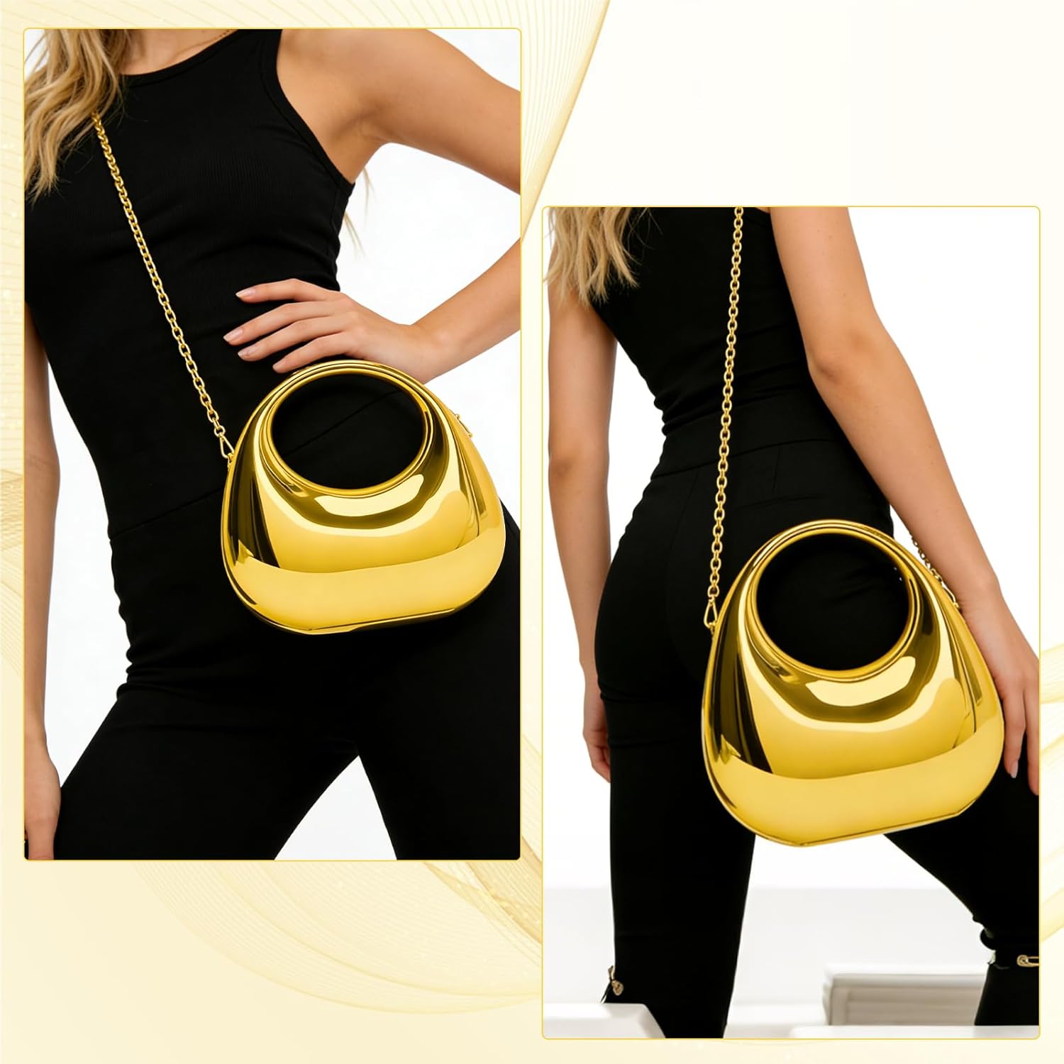 Acrylic Gold Clutch Purses for Women,Metallic Gold Purses for Women Evening Handbags,Unique Clutch Bag Moon Hobo Bag for Wedding Party Prom - Image 7