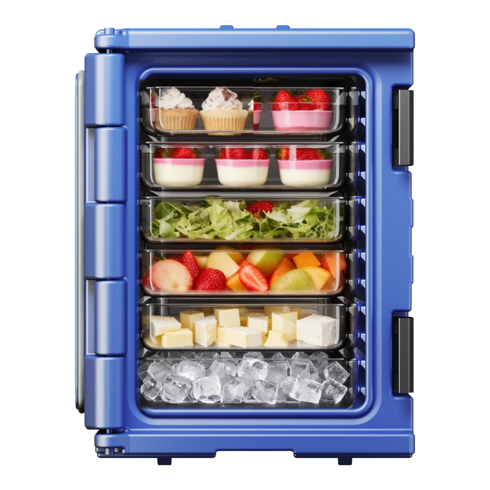 VEVOR Conteneur Isotherme pour Bac Gastronorme 90 L, Boîte de Transport Alimentaire Empilable, Chargement Frontal, avec Doubles Boucles et Poignées, Porte-plateaux pour Restauration Cantine, Bleu