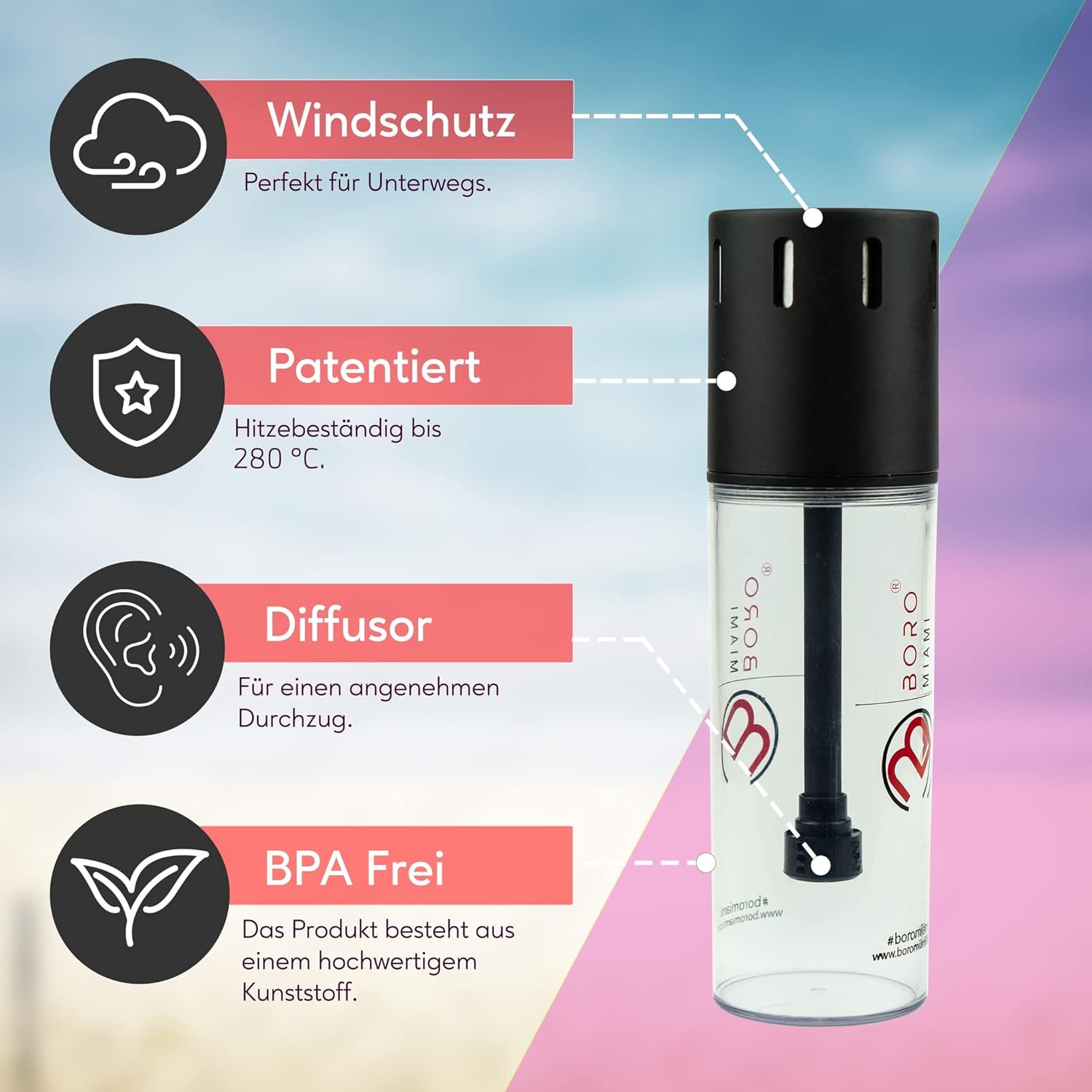 Portable Hookah - Premium for Car, Festivals, Beach; Includes Windbreak, Hose, Pliers