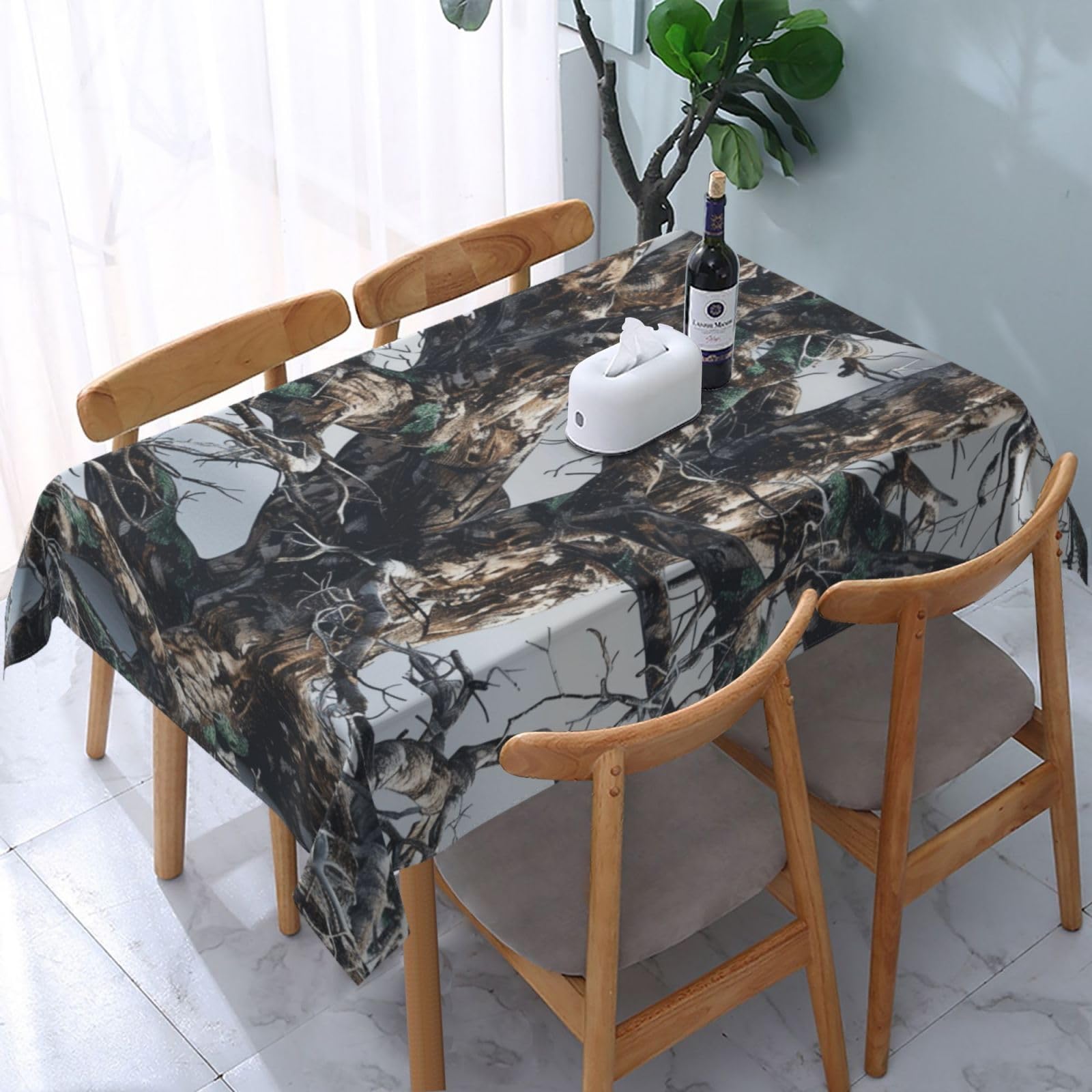 WPKJU Cold Tree Camouflage Printed Tablecloth Water Resistant Table Cover Washable Rectangle Table Cloth for Tables 54x72 in