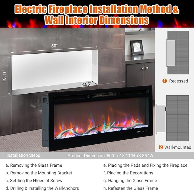 Chimenea Eléctrica 50" 1500W LED 12 Colores Control Remoto miniatura 2
