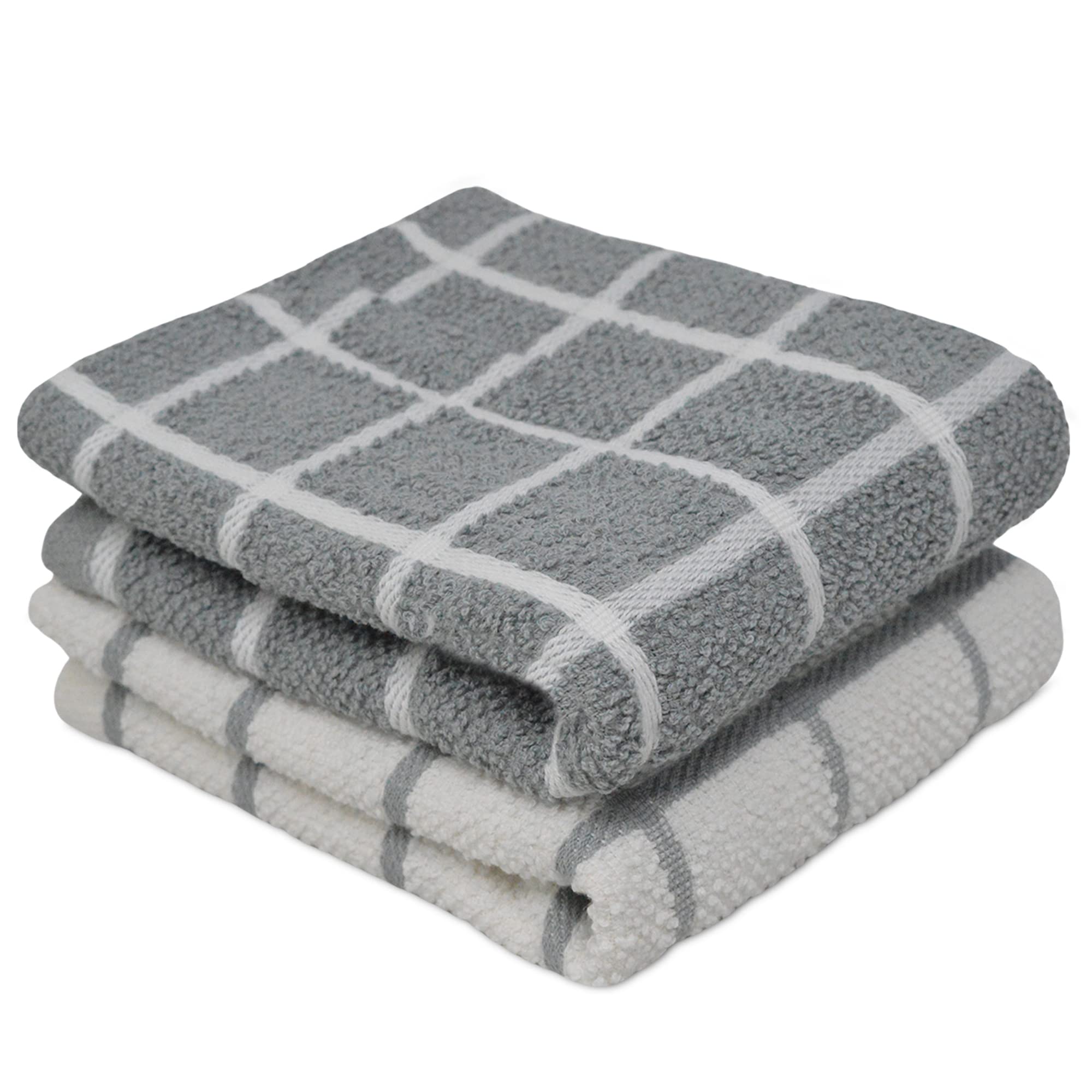 Towelogy® Premium Tea Towels for Kitchen 100% Cotton Lint Free Large Grey/White Jumbo Check Dishcloths Tear Resistant & Ecofriendly 45x65 cm (Grey/White