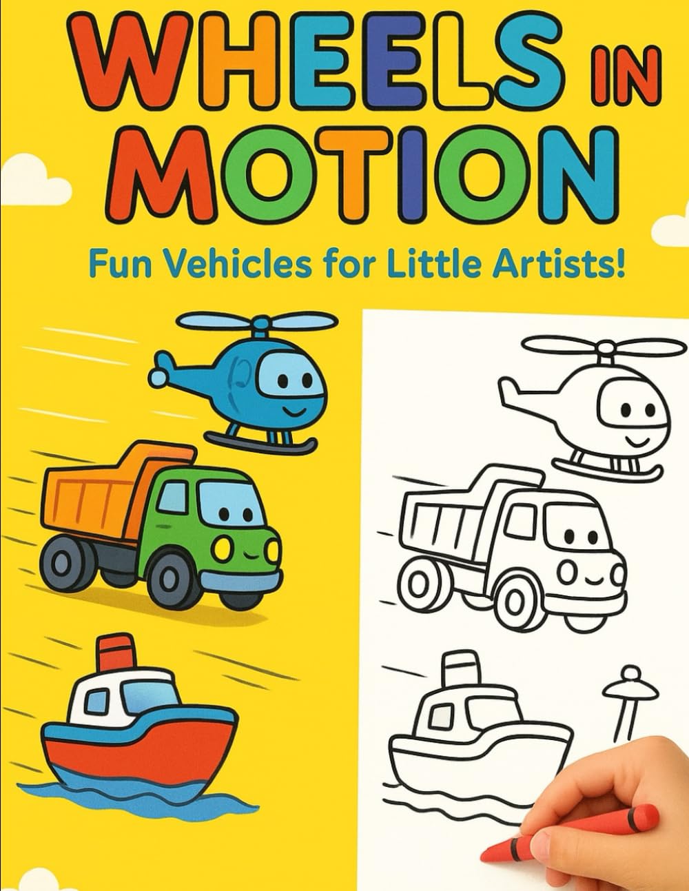 Wheels in Motion: Fun Vehicles for Little Artists: A Creative Coloring Adventure with Cars, Trucks, Planes and More for Kids Ages 3-8
