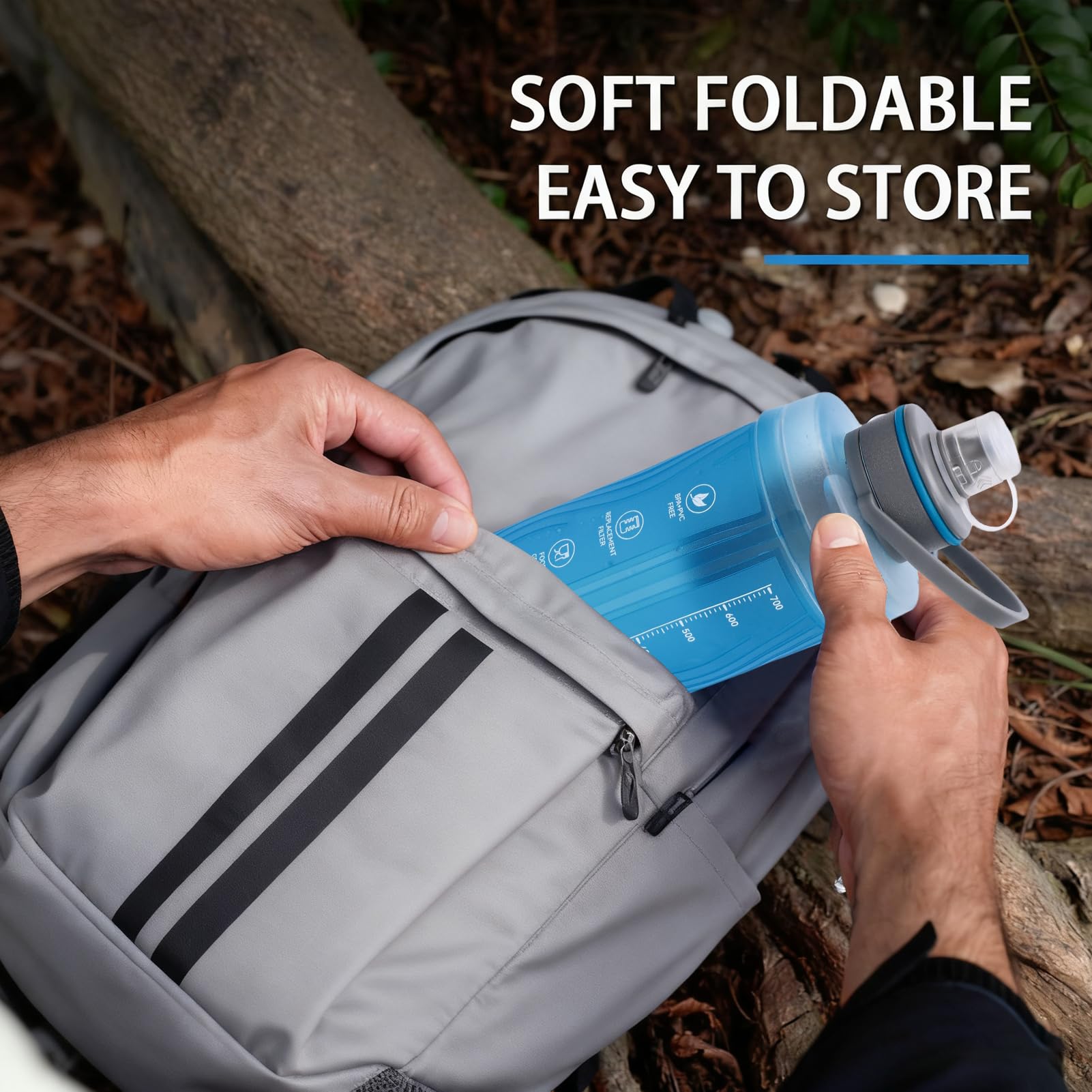 Sistema de filtro de agua plegable para botella exprimible – Estructura de TPU de 700 ml para incorpora una membrana de filtro y fibra de carbono activada para correr, senderismo, viajes